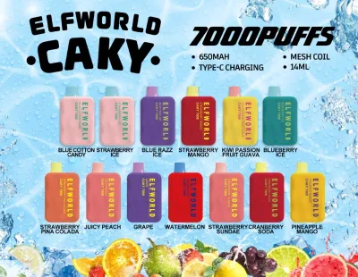 Оригинальный Elfworld Caky 7000 Puffs 14 мл, предварительно заполненная аккумуляторная батарея, ручка для электронных сигарет, оптовая продажа, одноразовая вейп